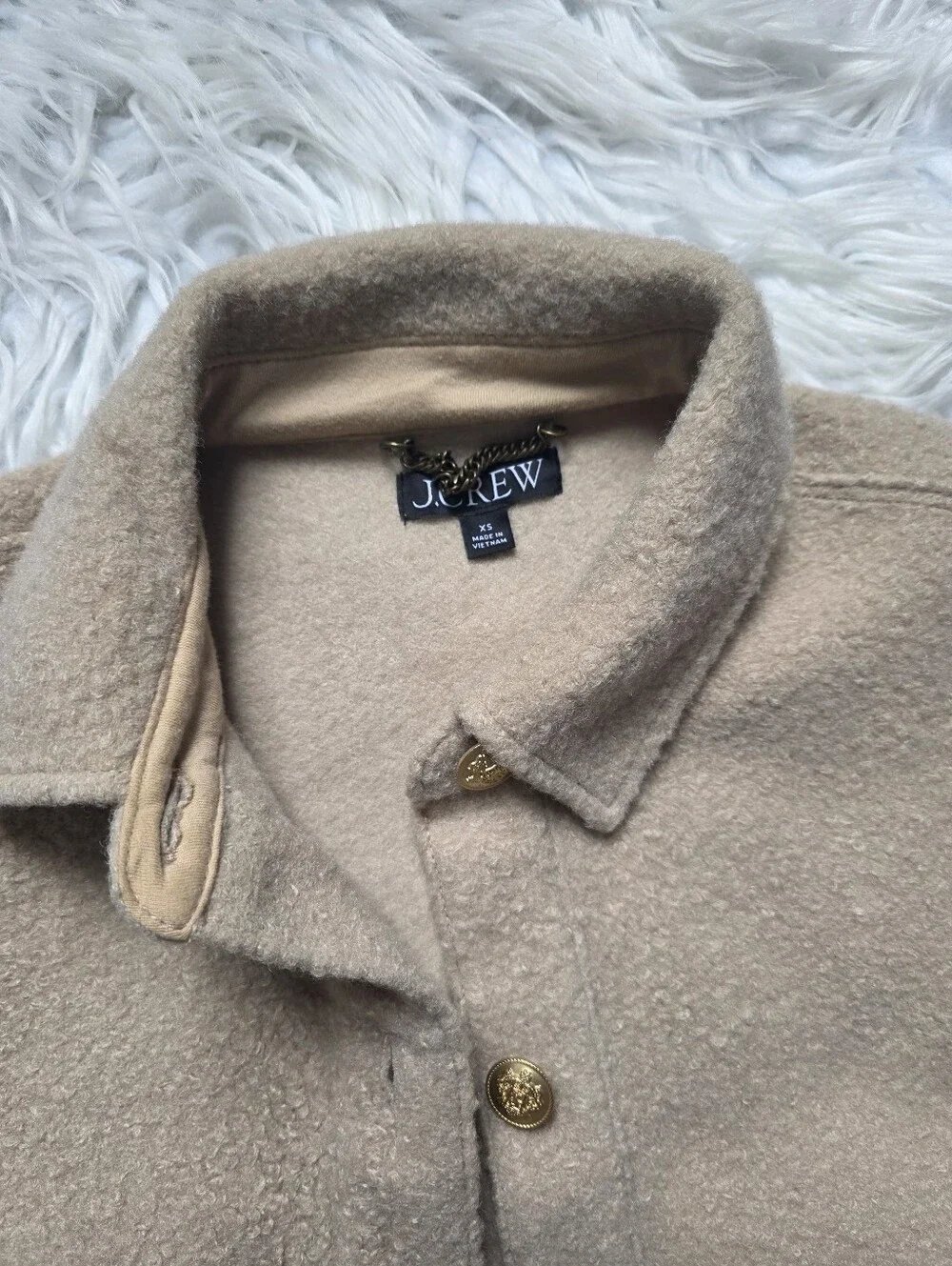 J. Crew Cream Sherpa Shirt Jacket with Gold Buttons